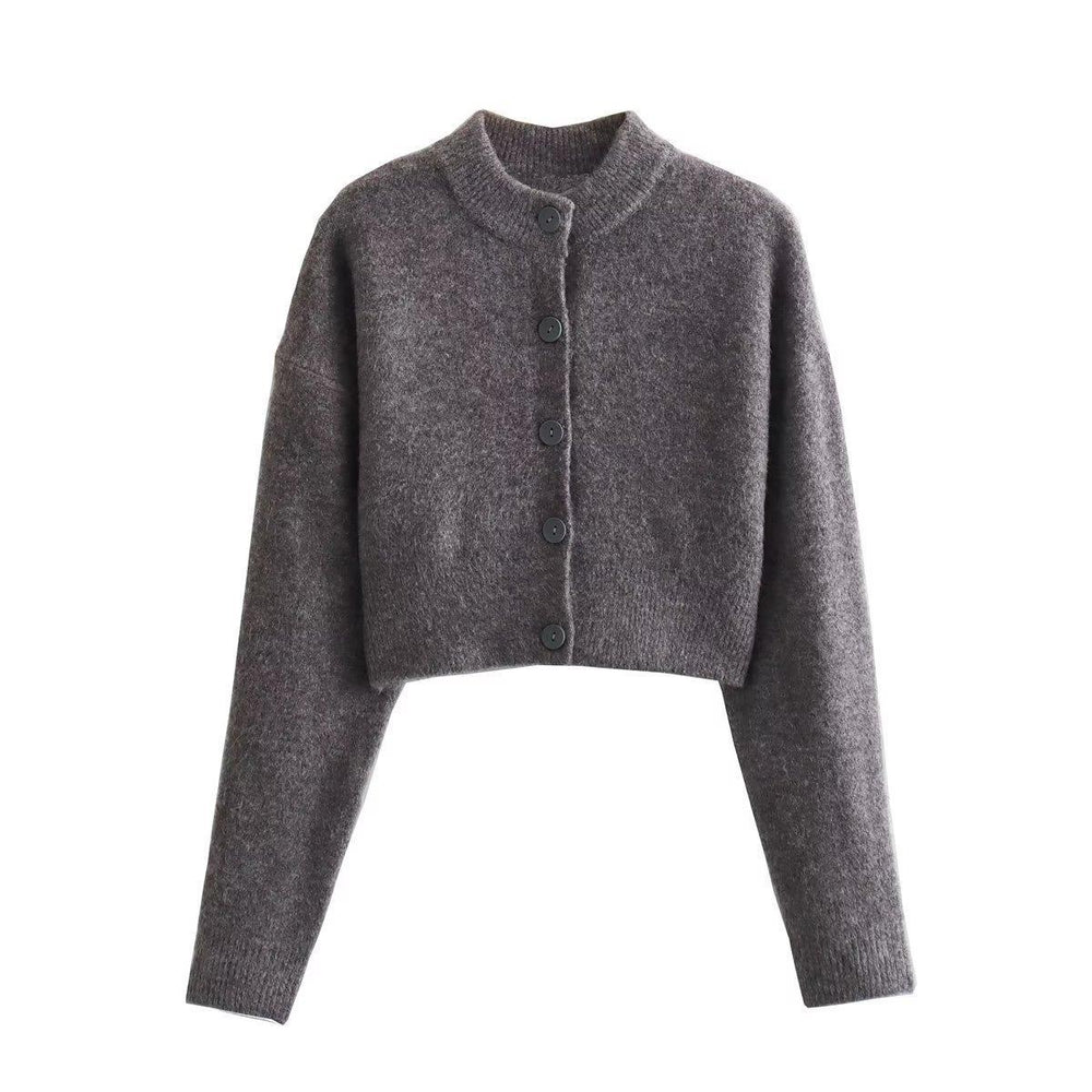 Damen cropped Strickjacke mit modernen Knöpfen Heidi-Mode