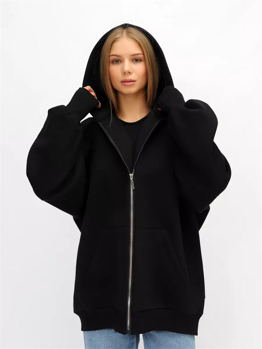 Damen lässiger Oversized Zip-Hoodie mit tiefen Taschen Heidi-Mode