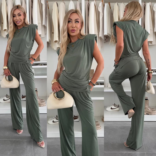 Damen eleganter Loungewear Jumpsuit mit strukturierten Ärmeln und weitem Schnitt Heidi-Mode