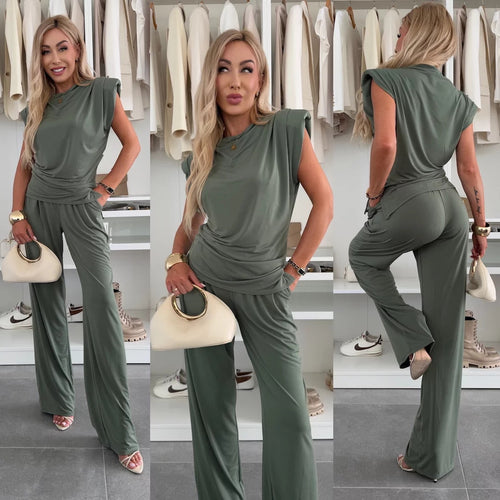 Damen eleganter Loungewear Jumpsuit mit strukturierten Ärmeln und weitem Schnitt Heidi-Mode