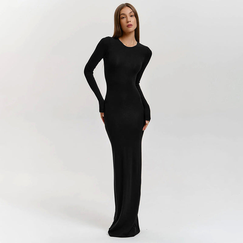 Damen Elegantes Langarm-Maxikleid mit figurformendem Schnitt und hohem Komfort Heidi-Mode