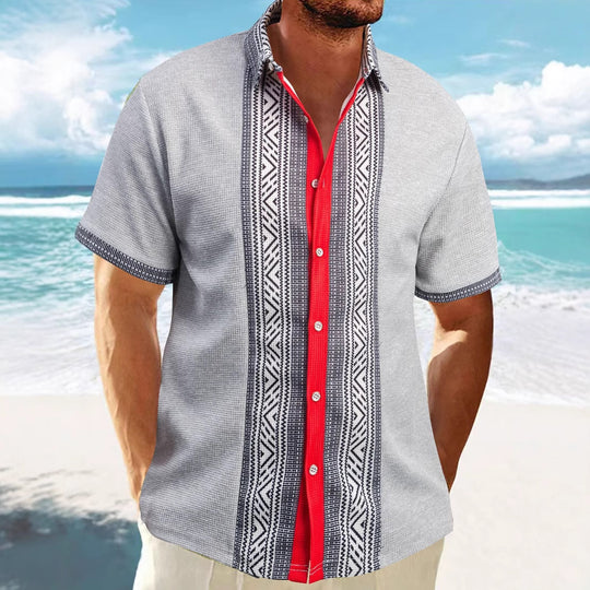 Herren Kurzarm-Hemd mit geometrischem Muster und modischem Kentkragen Heidi-Mode