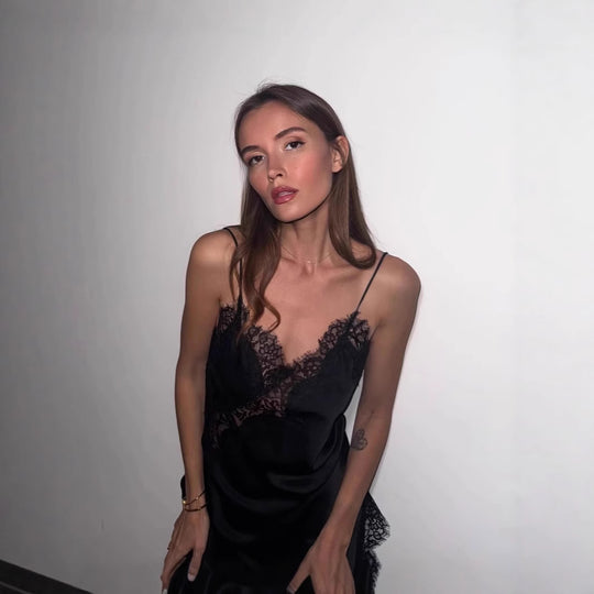 Damen Spitzenverziertes Seidenslipkleid Heidi-Mode