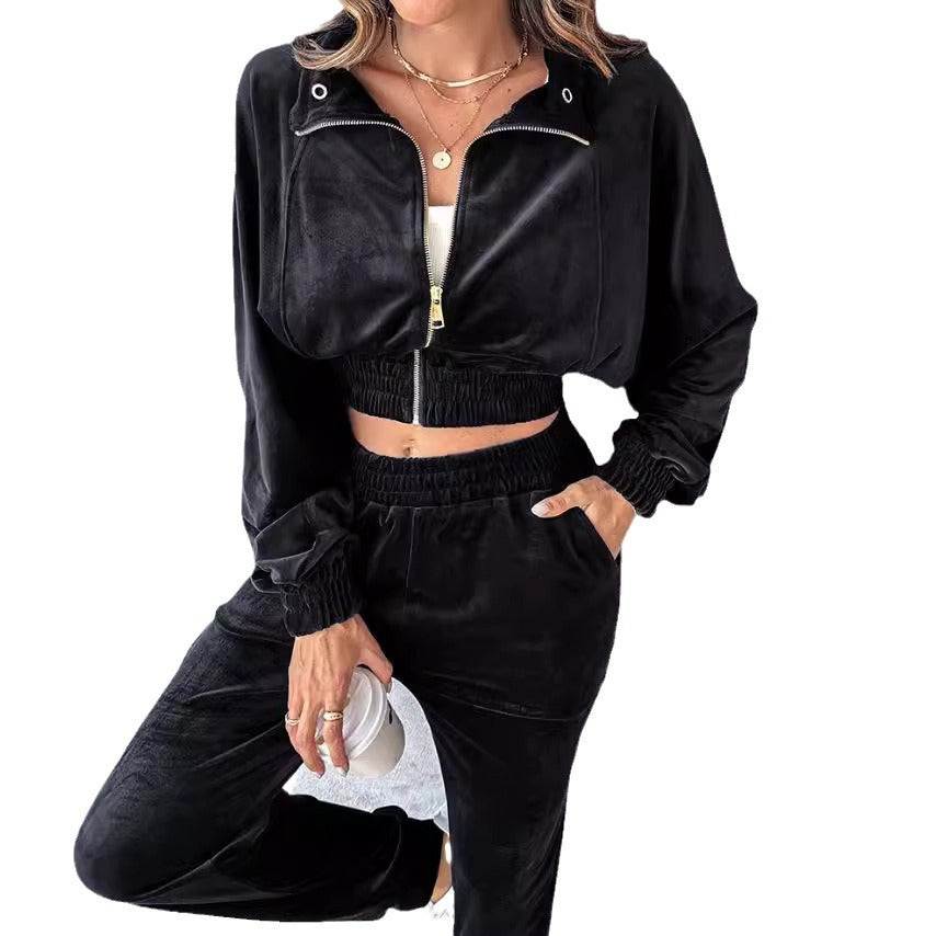 Damen lässiger Sportanzug mit elastischem Bund und Taschen Heidi-Mode