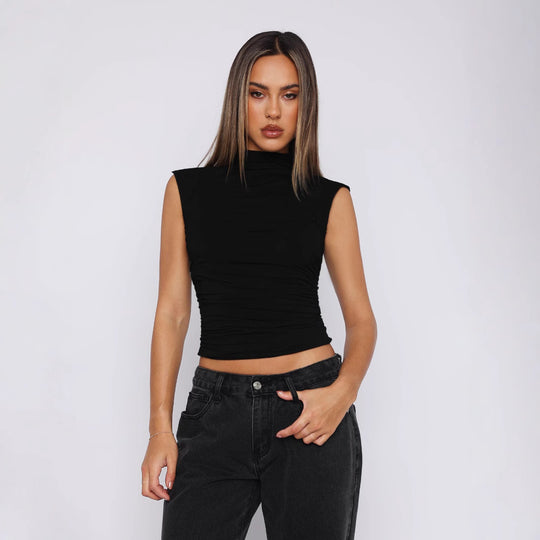 Damen Stretch-Oberteil mit figurbetontem Schnitt und hochgeschlossenem Kragen Heidi-Mode