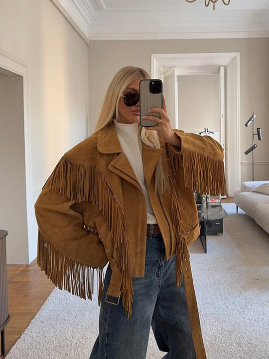 Damen Wildleder-Fransenjacke Heidi-Mode