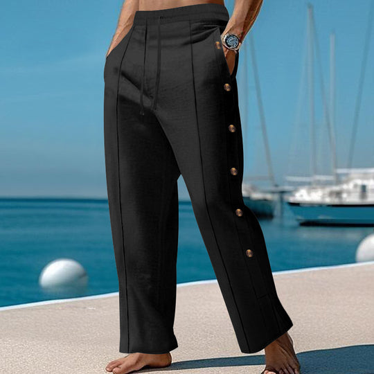 Herren elegante Freizeithose mit seitlichen Knopfdetails und elastischem Bund Heidi-Mode