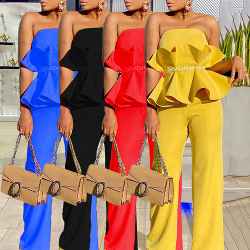 Damen Peplum Jumpsuit mit elegantem Oberteil und weiten Beinen Heidi-Mode