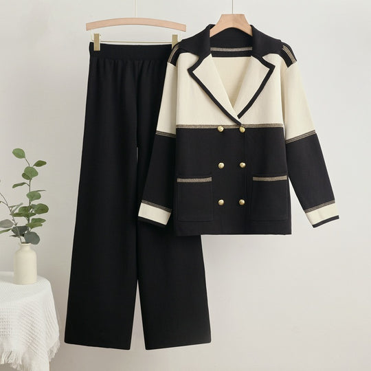 Damen elegantes und komfortables Freizeitanzug-Set mit doppelter Knopfleiste Heidi-Mode
