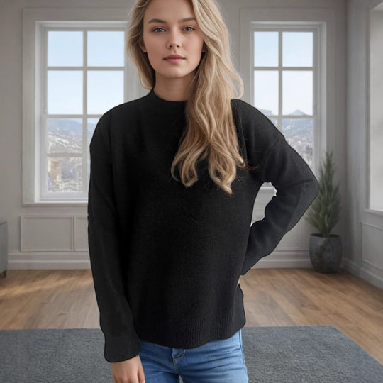 Damen lässiger Pullover mit weitem Schnitt und modernem Rippstrickdesign Heidi-Mode
