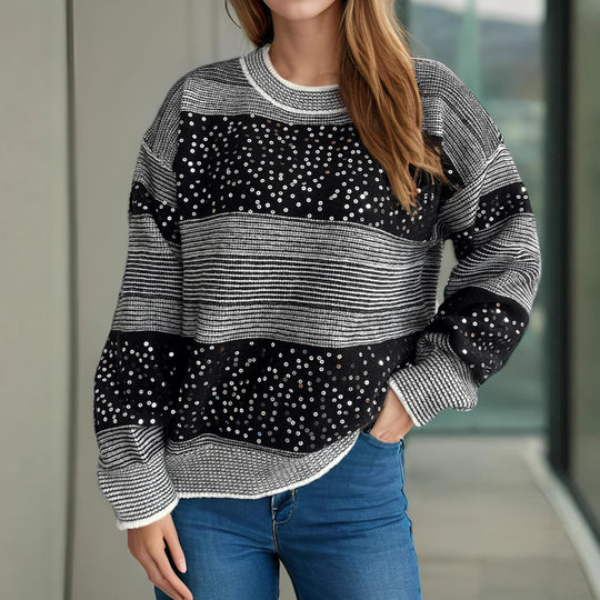 Damen modischer Pullover mit funkelnden Applikationen Heidi-Mode