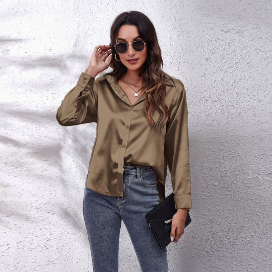 Damen Satin Bluse mit Knotenverschluss Heidi-Mode