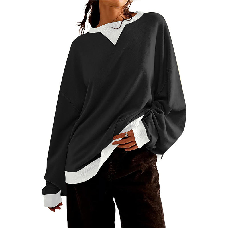 Damen lässiges Sweatshirt mit V-Ausschnitt und Kontrastbündchen Heidi-Mode