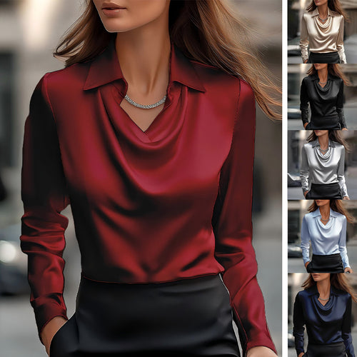 Damen Elegante Bluse mit asymmetrischem Kragen und fließendem Fall Heidi-Mode