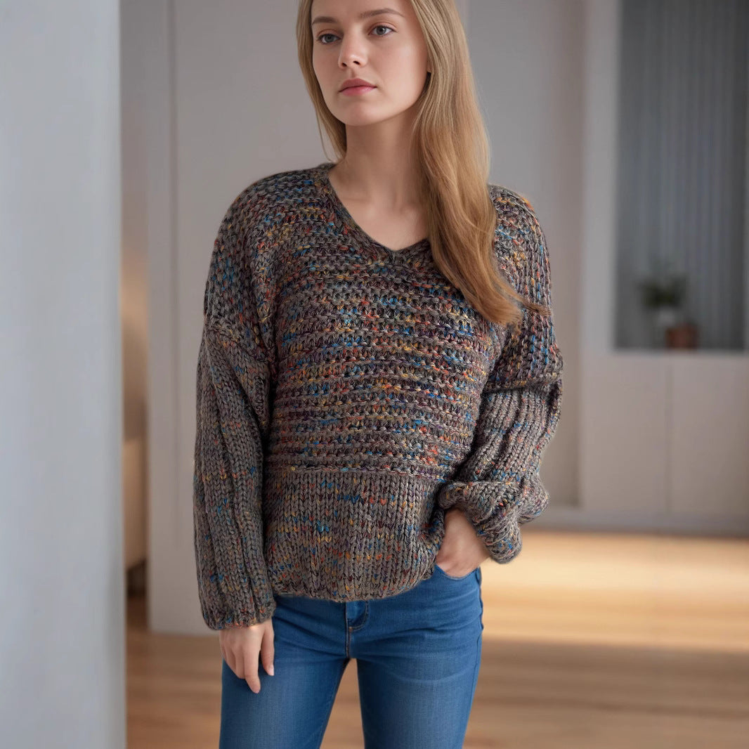 Damen grob gestrickter Pullover mit voluminösen Ärmeln Heidi-Mode