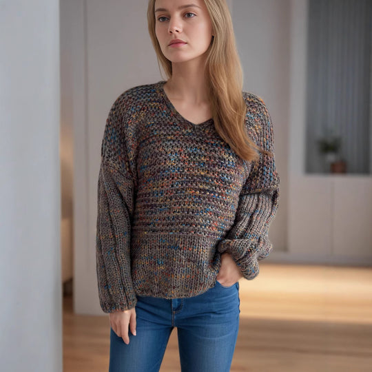 Damen grob gestrickter Pullover mit voluminösen Ärmeln Heidi-Mode