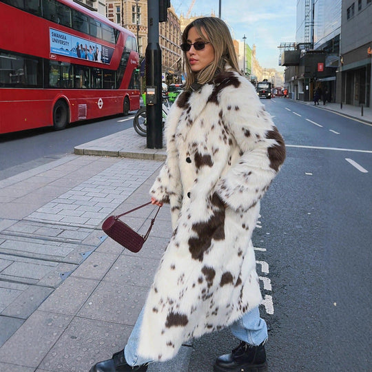Damen eleganter Kunstpelzmantel im modernen Tiermuster Heidi-Mode