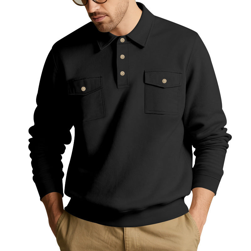 Herren Sweatshirt mit doppelten Brusttaschen und modernem Kragen Heidi-Mode