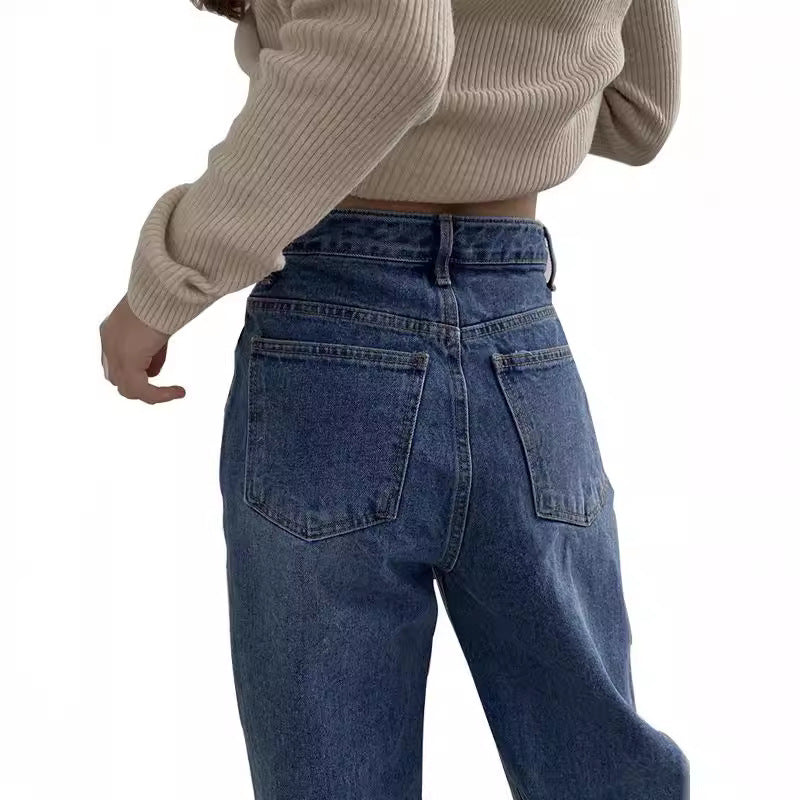 Damen Hoch geschnittene Jeans mit weitem Bein Heidi-Mode