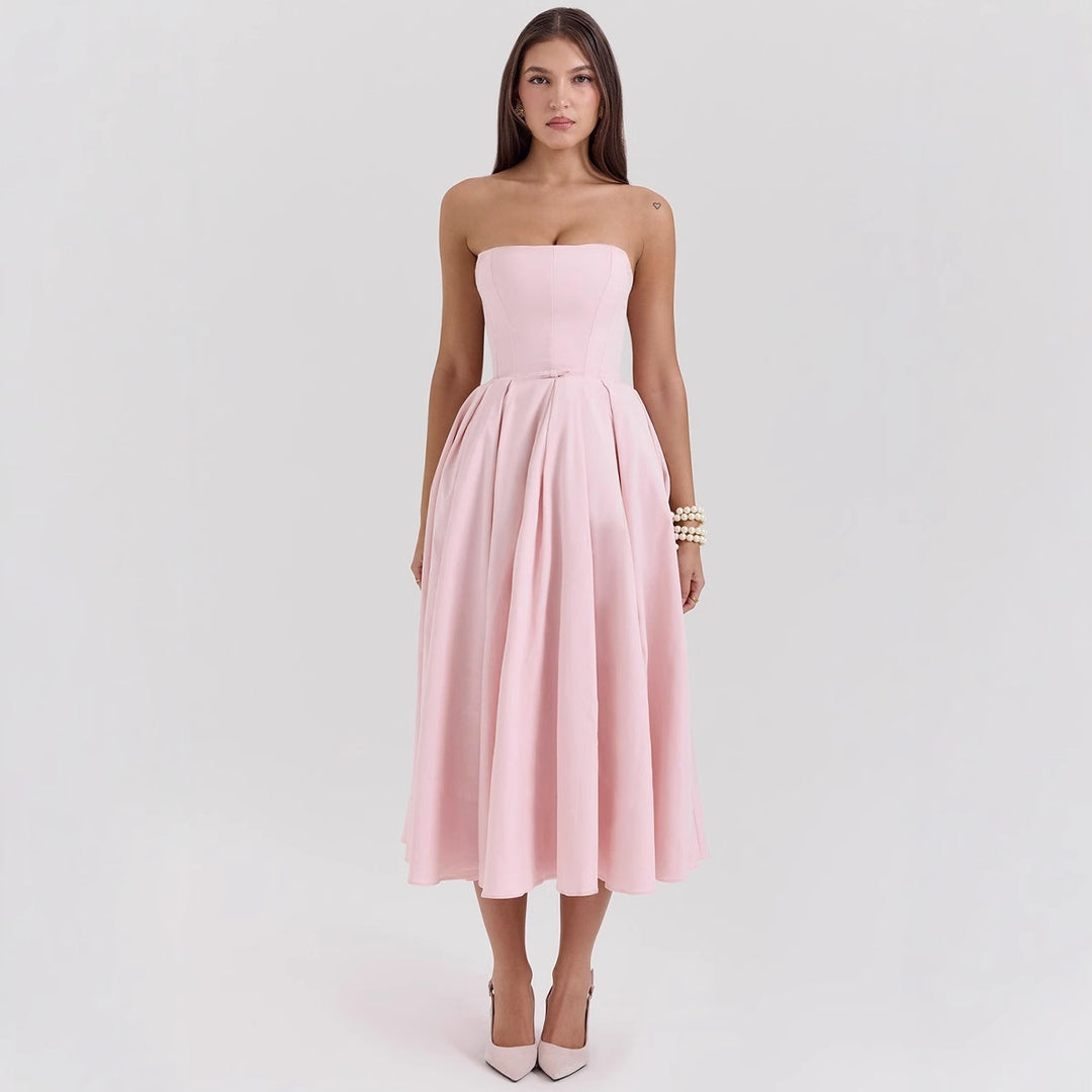 Damen Maxikleid mit schulterfreiem Design und voluminösem Saum Heidi-Mode