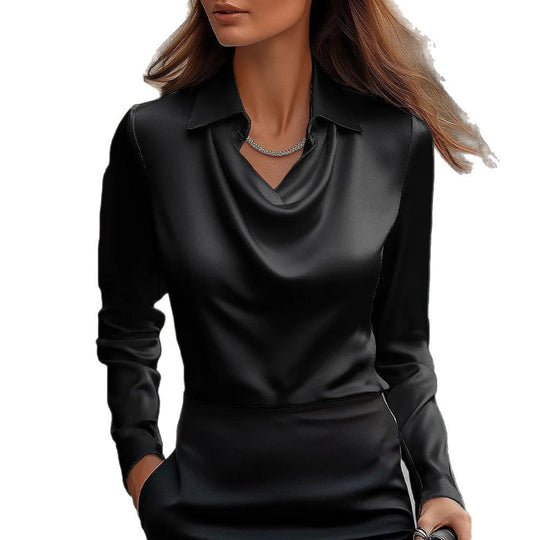 Damen Elegante Bluse mit asymmetrischem Kragen und fließendem Fall Heidi-Mode