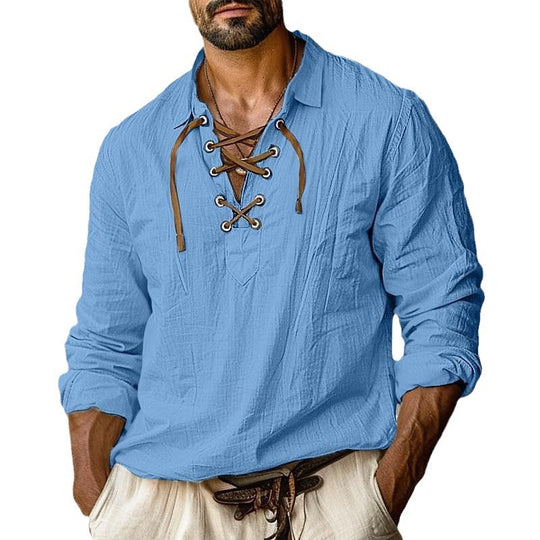 Herren lässiges Langarmhemd mit elegante Schnürung Heidi-Mode