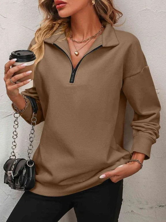 Damen Sportlicher Pullover mit halbem Reißverschluss und gemütlichem Schnitt Heidi-Mode