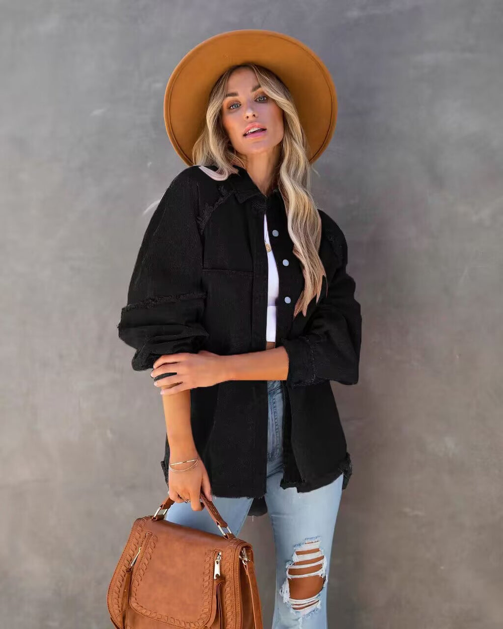 Damen Lässige und stylische Jeansbluse mit Fransen Heidi-Mode
