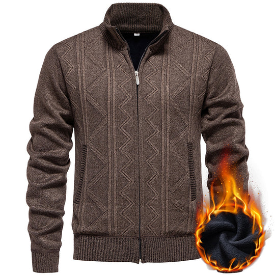 Herren Strickjacke mit Zopfmuster und hohem Stehkragen Heidi-Mode