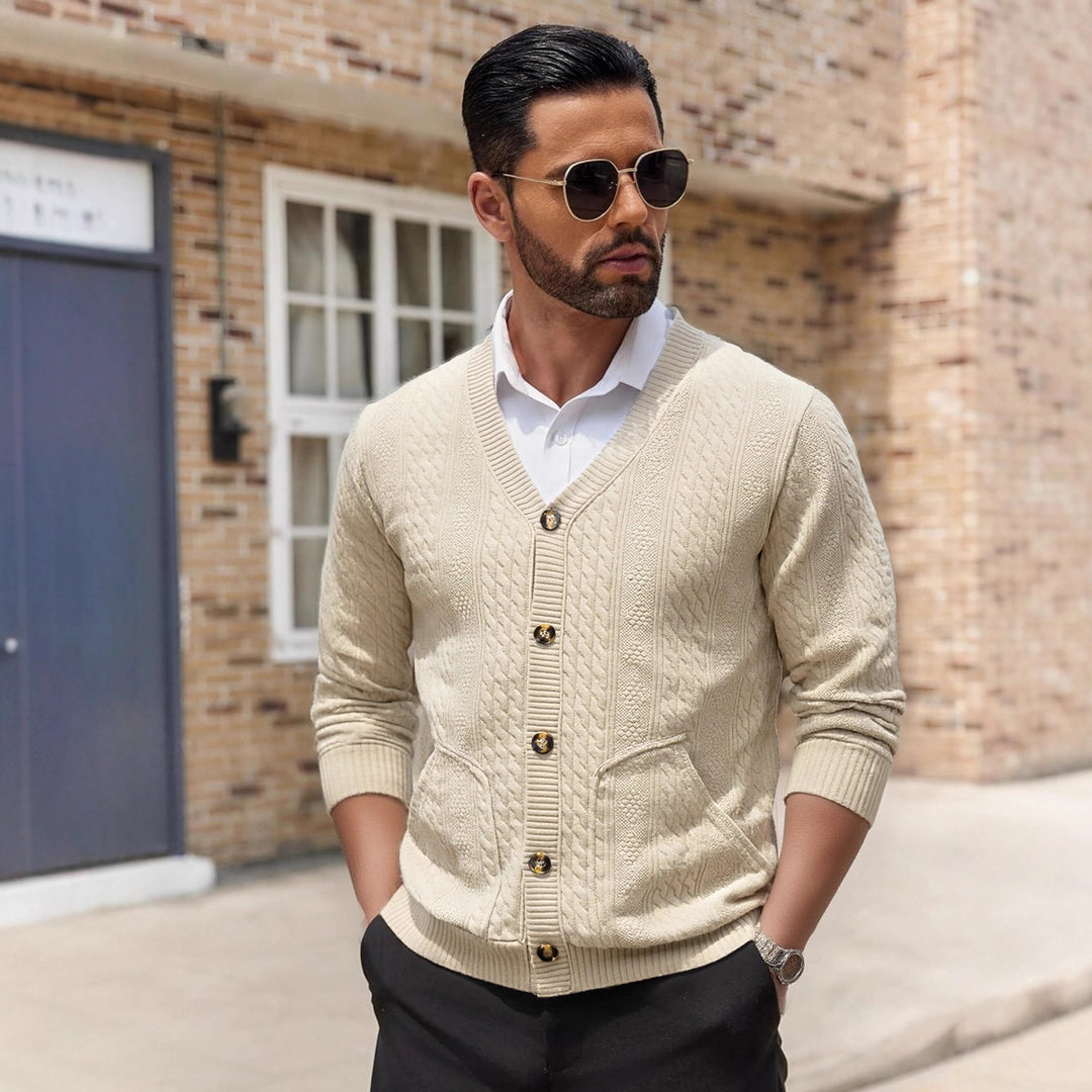 Herren Modischer Strickcardigan mit praktischen Taschen und einzigartiger Textur Heidi-Mode