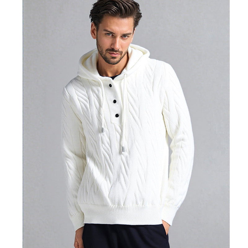Herren Strickpullover mit Kapuze und Zopfmuster Heidi-Mode