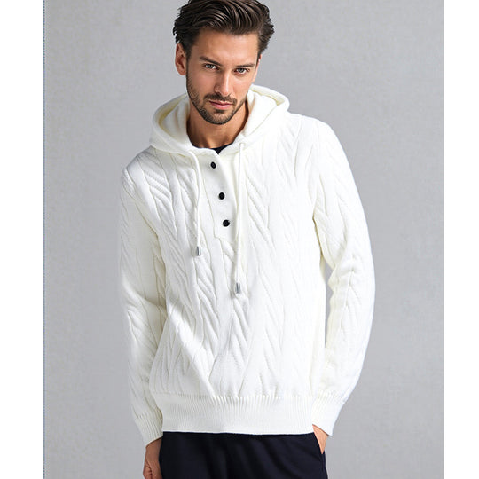 Herren Strickpullover mit Kapuze und Zopfmuster Heidi-Mode
