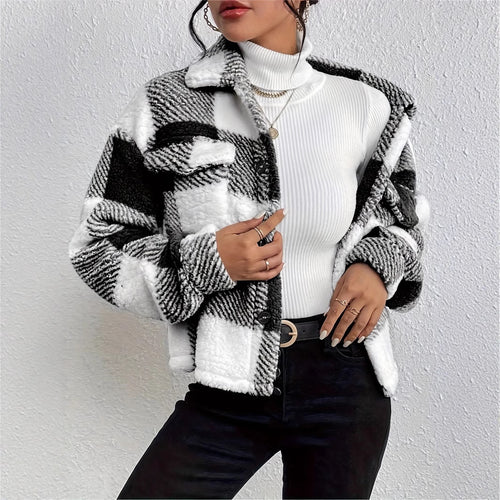 Damen Kuschelige Karojacke mit Umlegekragen Heidi-Mode