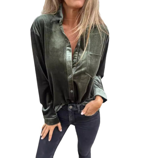 Damen Elegante und glänzende Bluse aus Samt Heidi-Mode