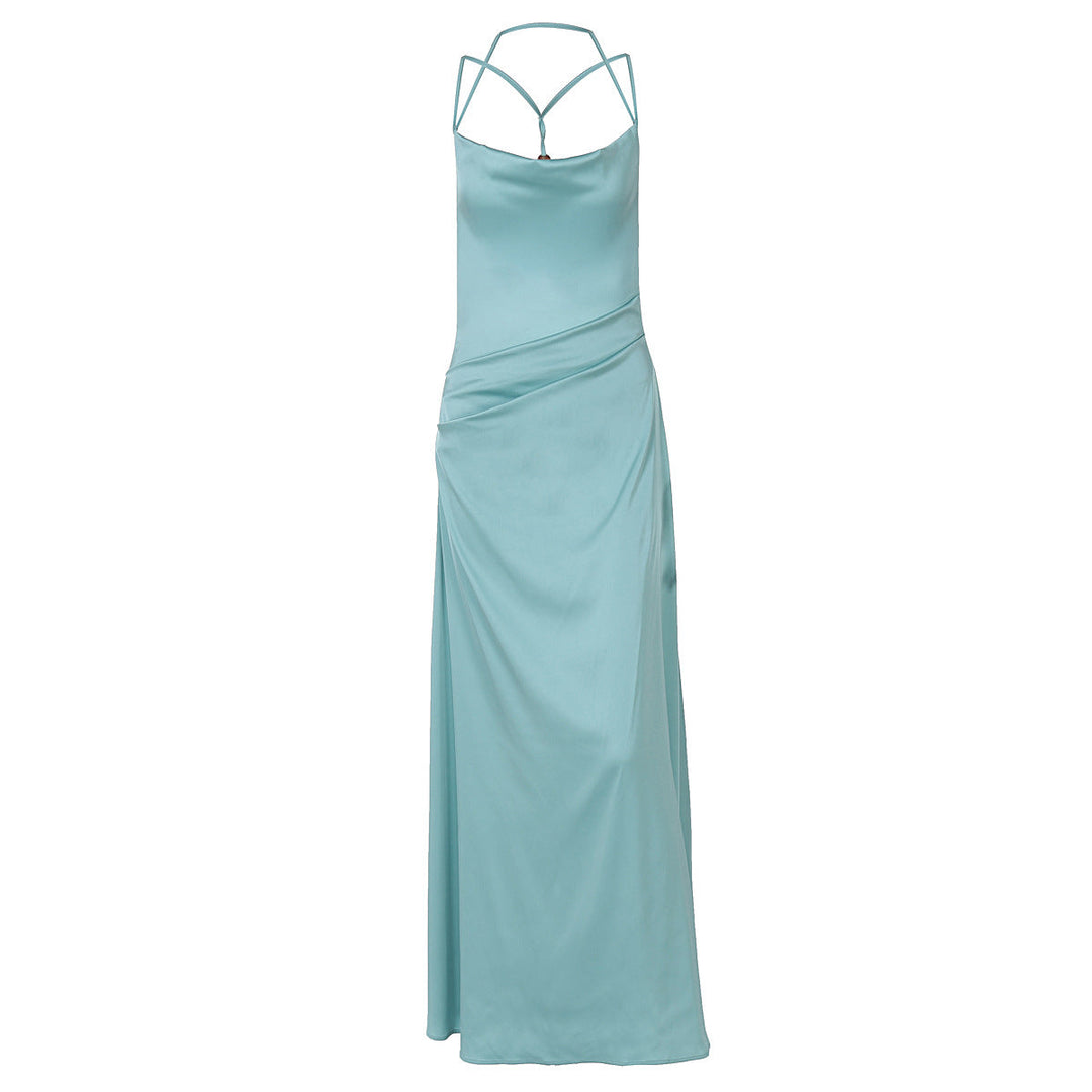 Heidi-Mode | Damenbekleidung Frühling Sommer Sexy Rückenfreies Abendkleid Einfarbig Schwingkragen Kleid