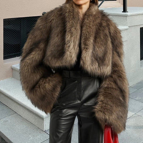 Damen Kuschelige Kunstfelljacke mit großzügigem Schnitt und voluminösen Ärmeln Heidi-Mode