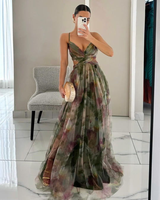 Damen Elegantes und florales Abendkleid mit schmeichelndem Schnitt Heidi-Mode
