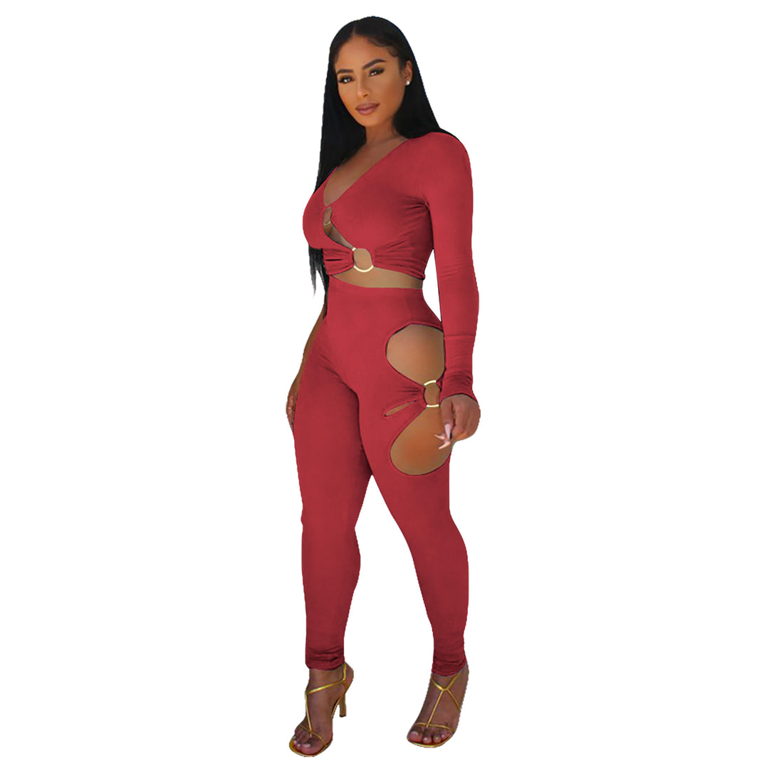 Damen Cut-Out Jumpsuit mit schimmerndem Design und langem Arm Heidi-Mode