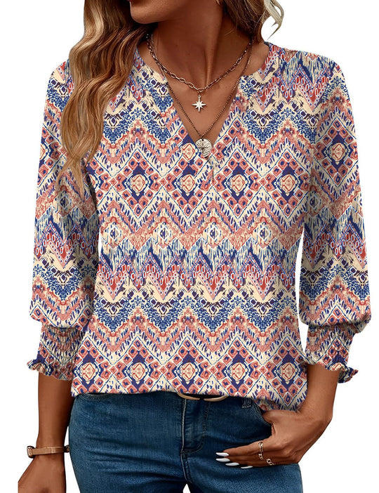 Damen modische Bluse mit verspieltem Paisleymuster und Rüschendetails Heidi-Mode