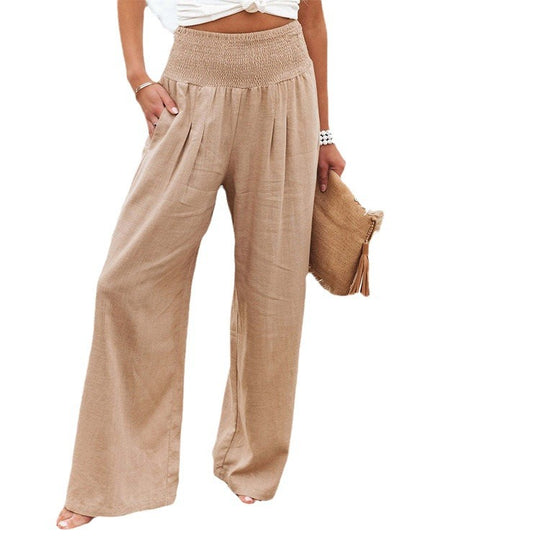 Damen Weit geschnittene Sommerhose mit elastischem Bund und eleganten Falten Heidi-Mode