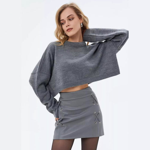 Damen Crop-Pullover mit weiten Ärmeln und lässigem Schnitt Heidi-Mode