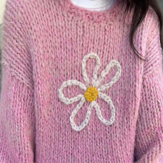 Damen lässiger Strickpullover mit floralem Motiv und oversized Schnitt Heidi-Mode