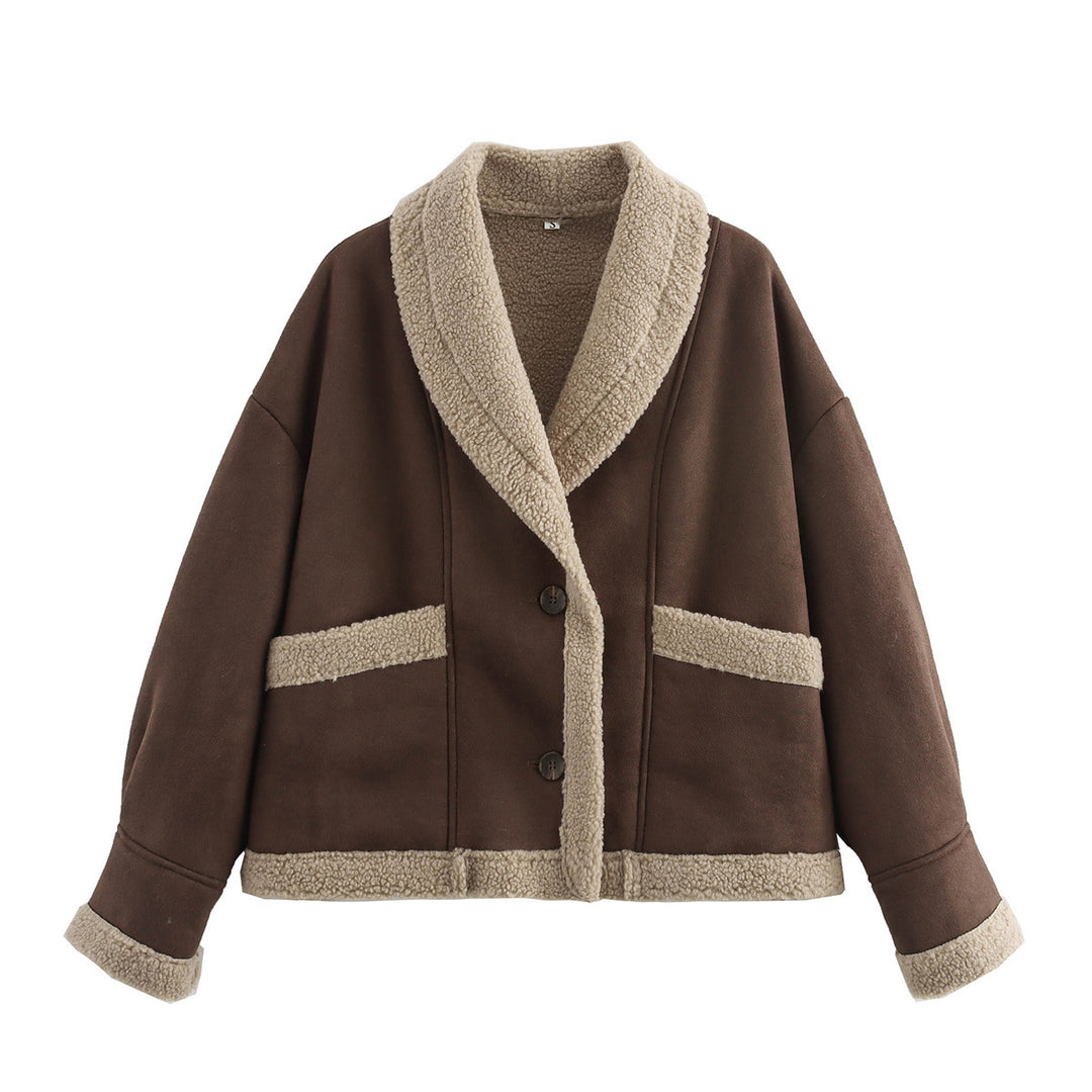 Damen kuschelige Blazerjacke im Teddy-Look mit praktischem Taschen Heidi-Mode