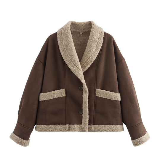 Damen kuschelige Blazerjacke im Teddy-Look mit praktischem Taschen Heidi-Mode