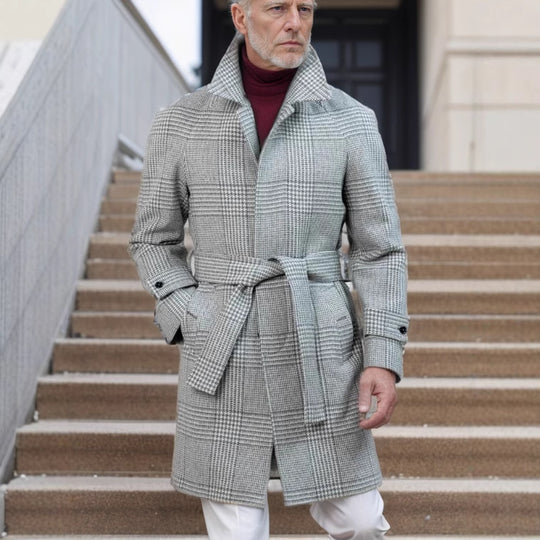 Herren klassischer karierter Wollmantel Heidi-Mode