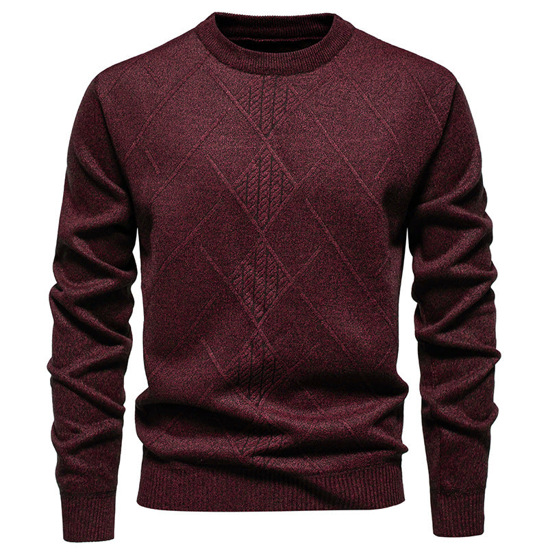 Herren Strickpullover mit strukturiertem Rautenmuster und klassischem Rundhalsausschnitt Heidi-Mode