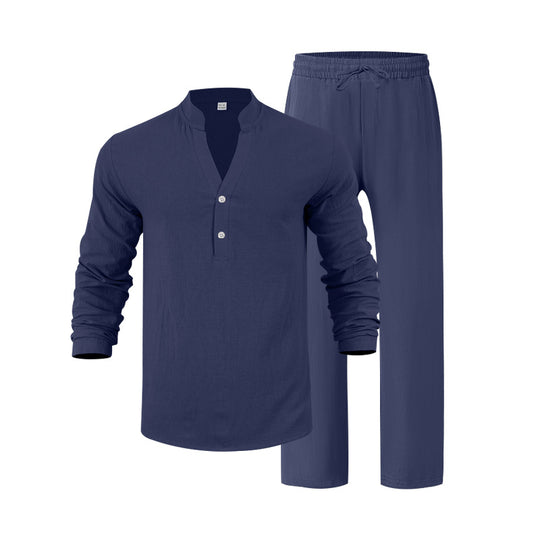 Herren entspannendes Langarm-Hemd & Freizeithose Set Heidi-Mode