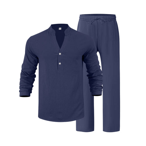 Herren entspannendes Langarm-Hemd & Freizeithose Set Heidi-Mode
