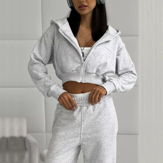 Damen moderner Cropped Hoodie und weite Jogginghose Set Heidi-Mode