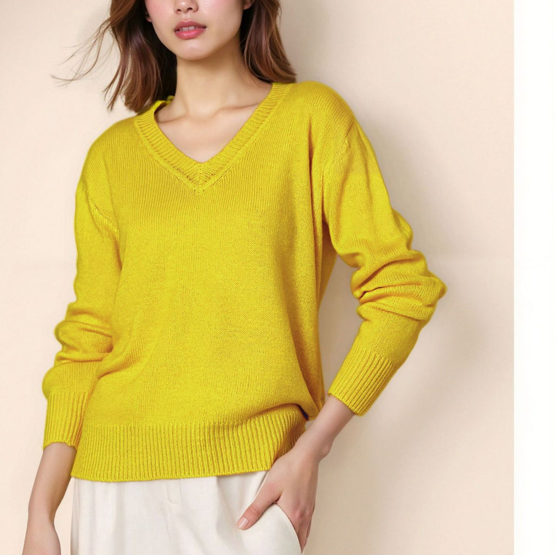 Damen Pullover mit V-Ausschnitt und strukturierter Optik Heidi-Mode